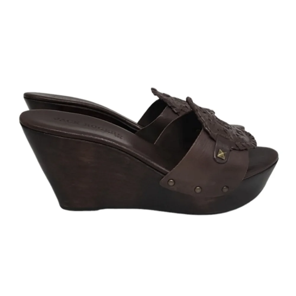 Jack Roger Brown Leather Wood Wedge Sandals Size‎ 9M